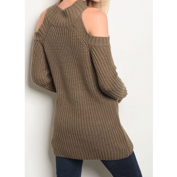 Mocha Cold Shoulder Sweater - Picture 4 of 8